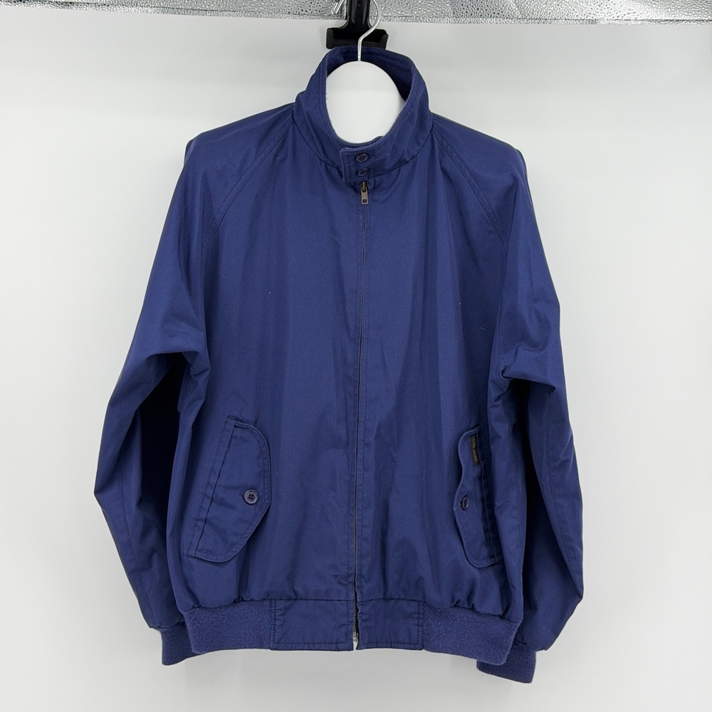 Eddie Bauer Harrington Jacket Mens M Navy Blue Plaid Lined Full Zip Lightweight